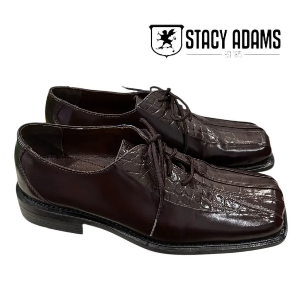Stacy Adams Men's Kendall Dark Brown Croc-Embossed Oxfords Dress Shoes 5.5
